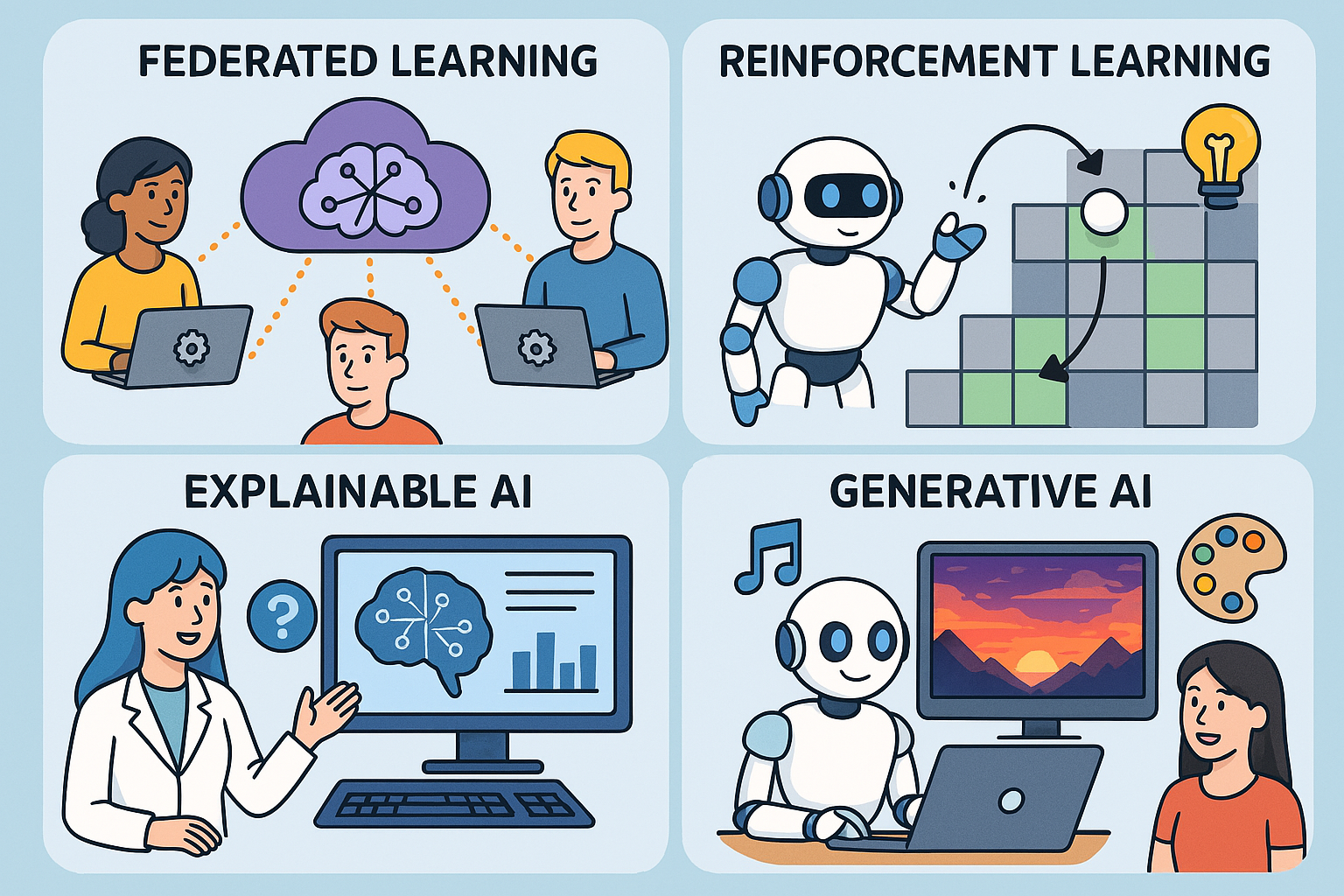 Federated Learning, Reinforcement Learning, and Imitation Learning: AI Paradigms Powering the Next Generation of Intelligent Systems